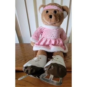 PBC Chantilly Lane Musical Crystal Ice Skater Bear Sings Let It Snow Pink Plush